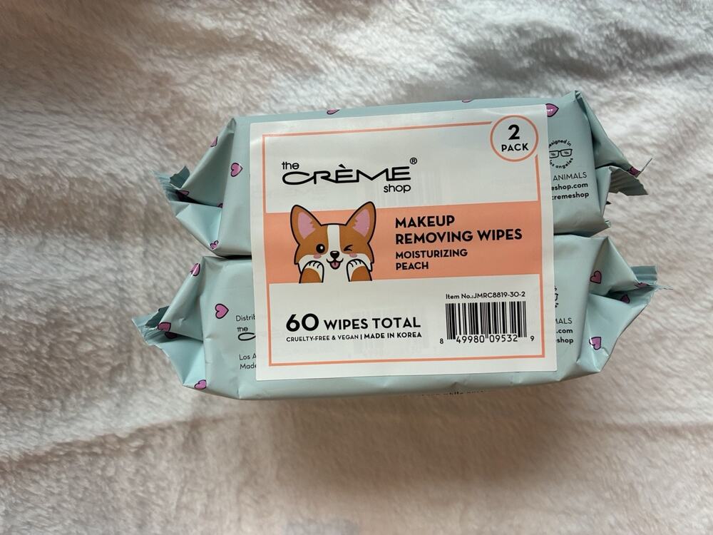 The Crème Shop Peach Makeup Remover Wipes 60 Cruelty-Free Vegan Pre-Soaked